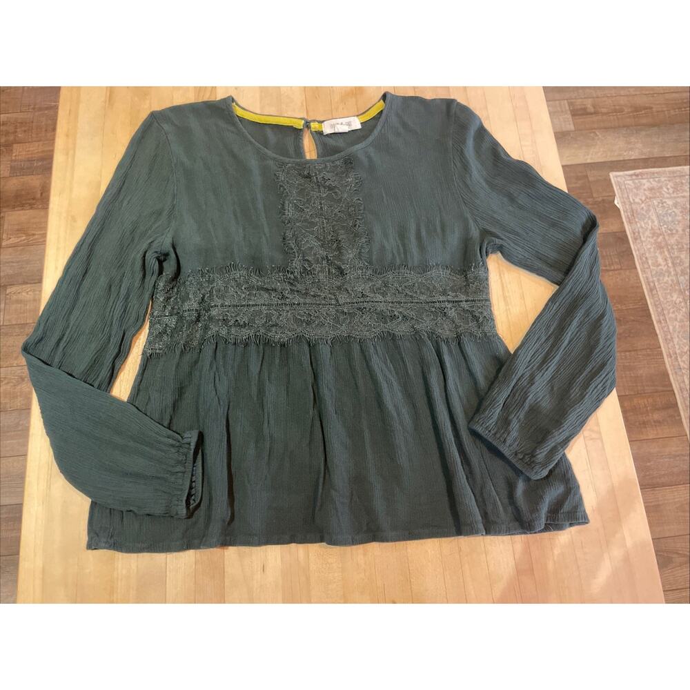 Taylor & Sage Hunter Green Baby Doll Style Lace Trim Long Sleeved Top Jed S Boho
